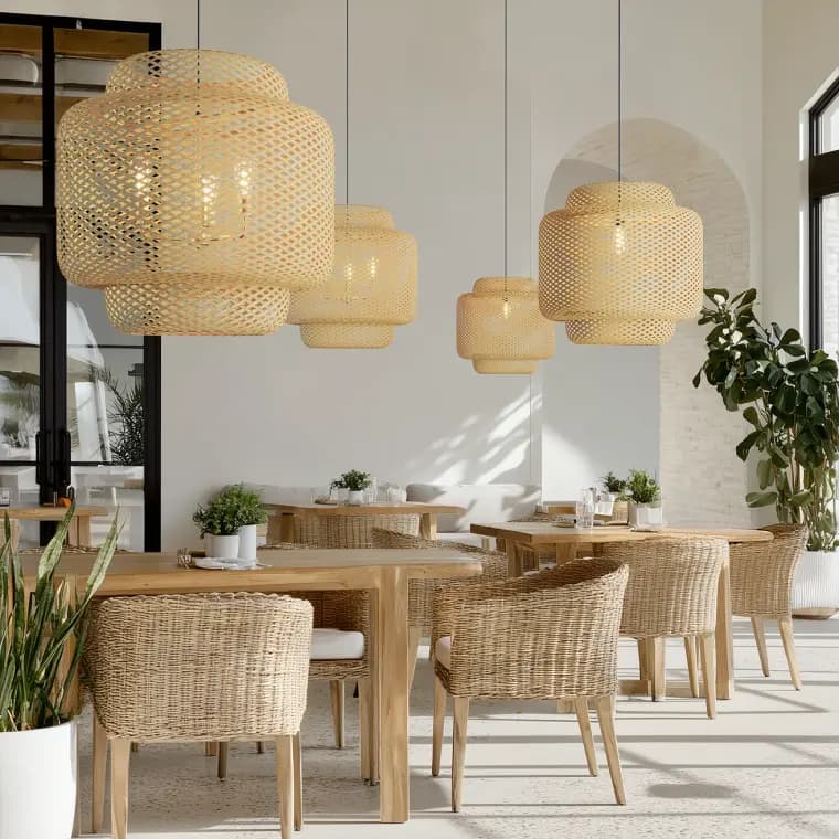 Pendant lighting in a hospitality space