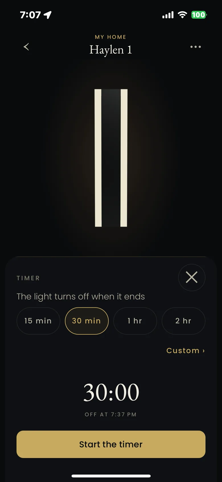 The MOD LIGHTING app timer sheet