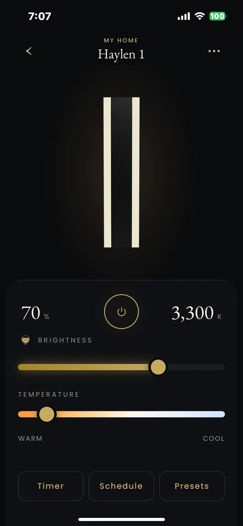 The MOD LIGHTING app color temperature slider