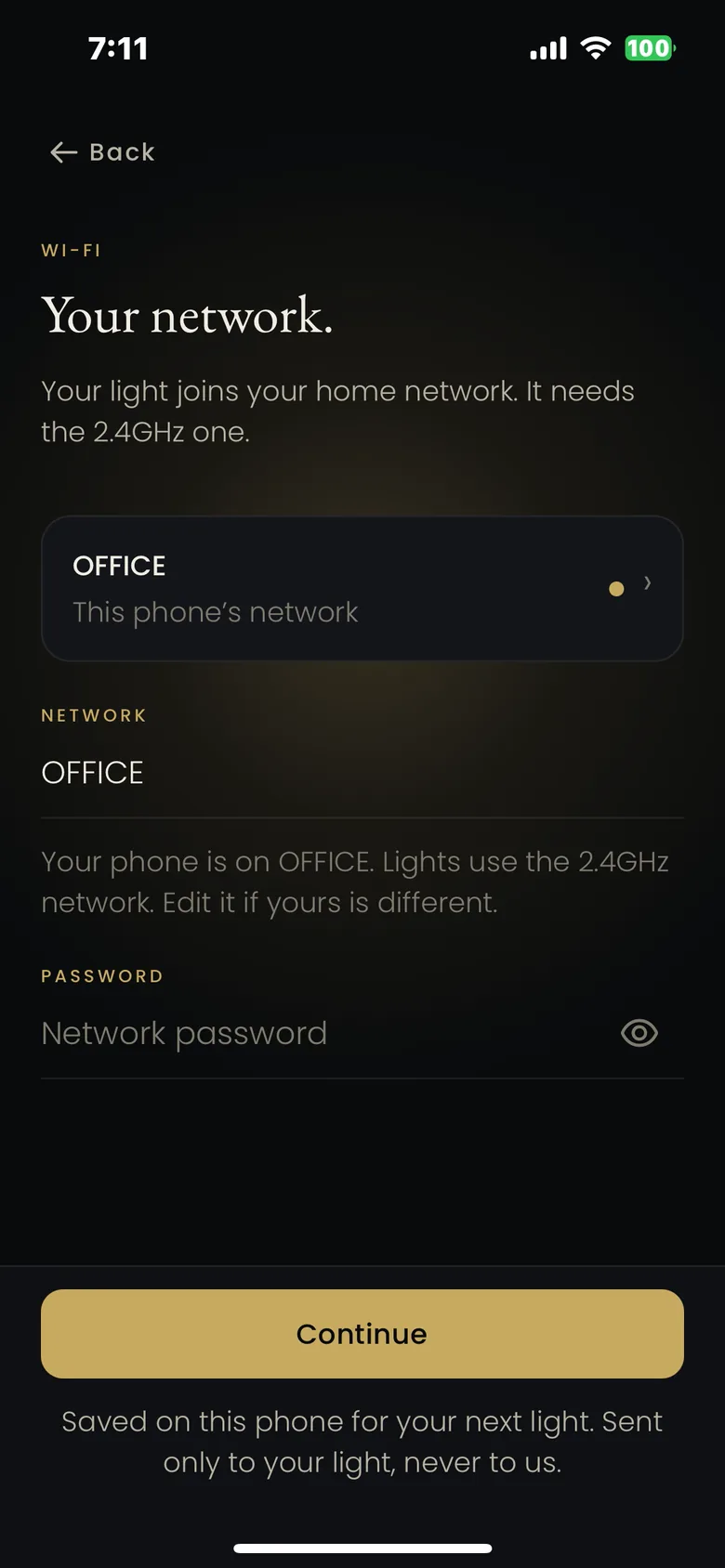 The MOD LIGHTING app pairing, step one: your Wi-Fi network
