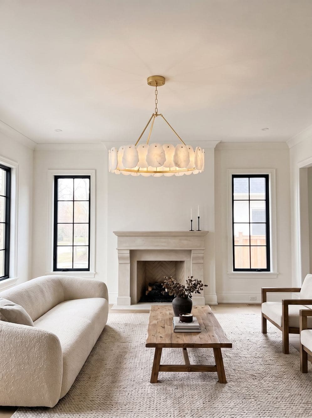 The same living room with the Alba chandelier placed at scale