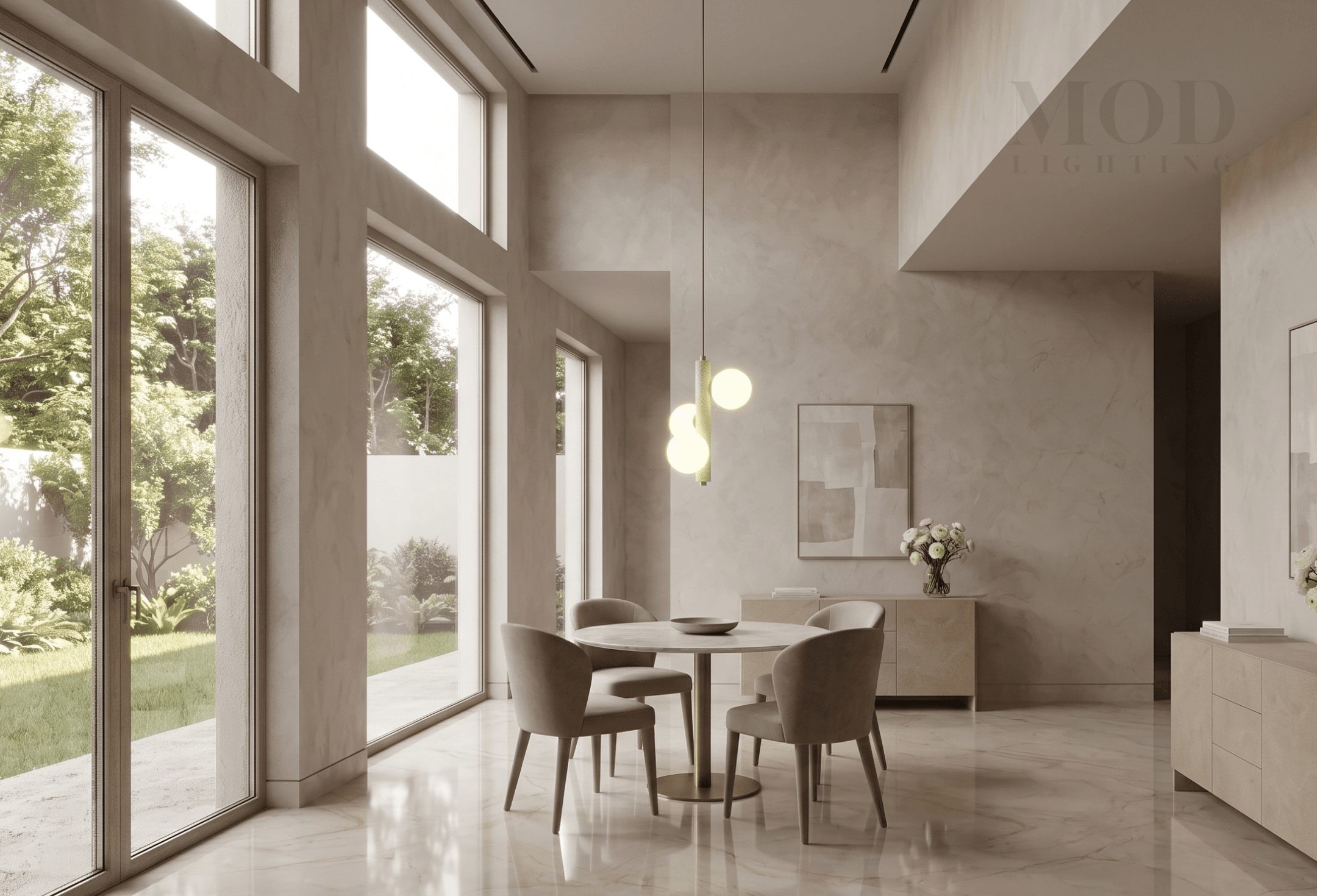 Pendant light sized correctly over a small table