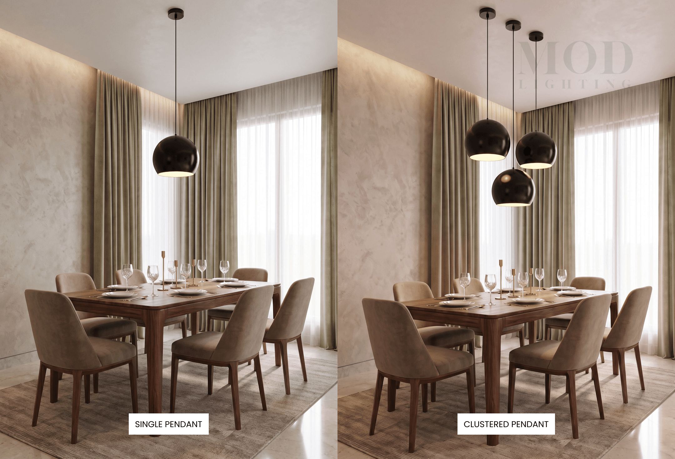 Single pendant compared to a clustered pendant arrangement