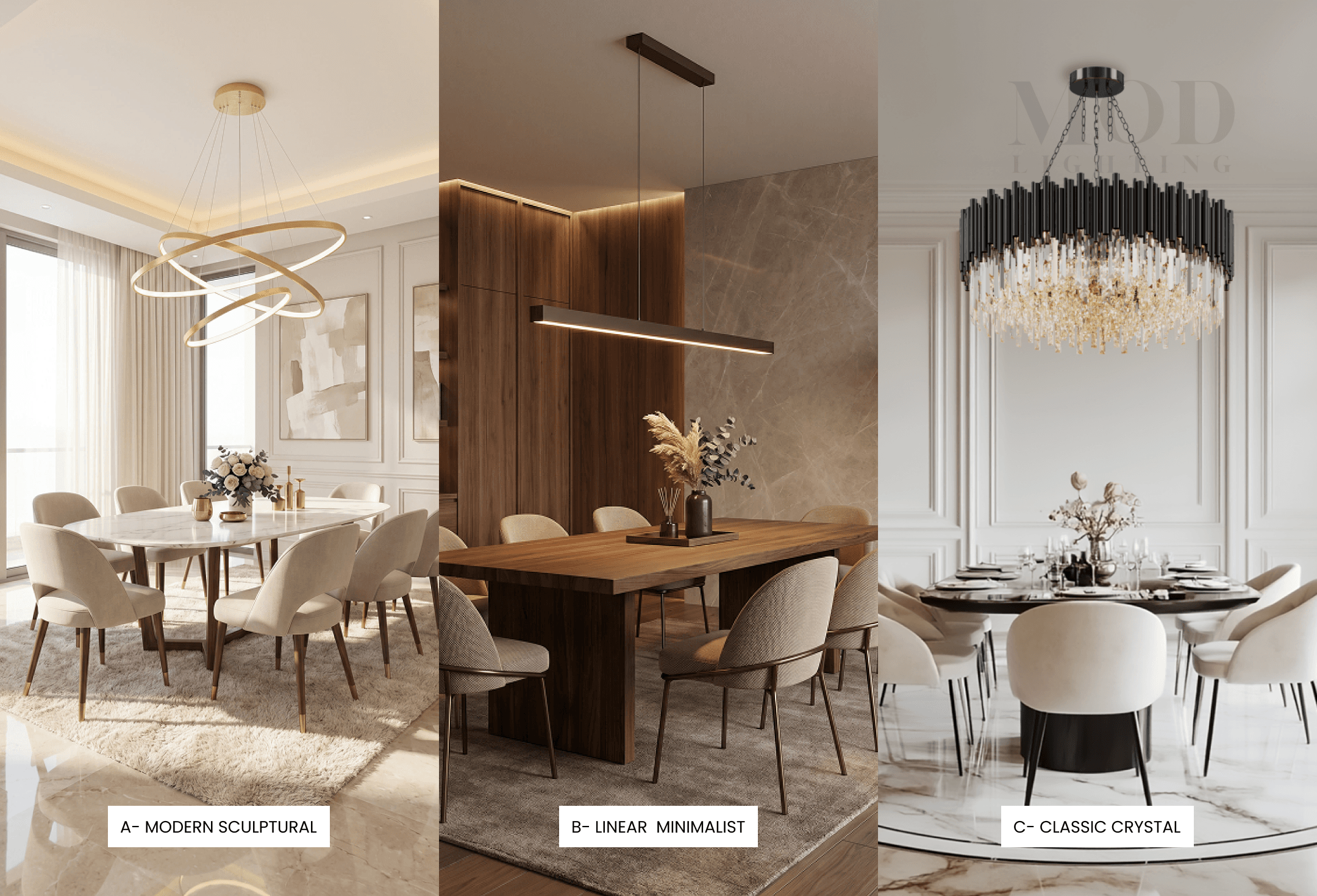 Grid of dining room chandelier style options