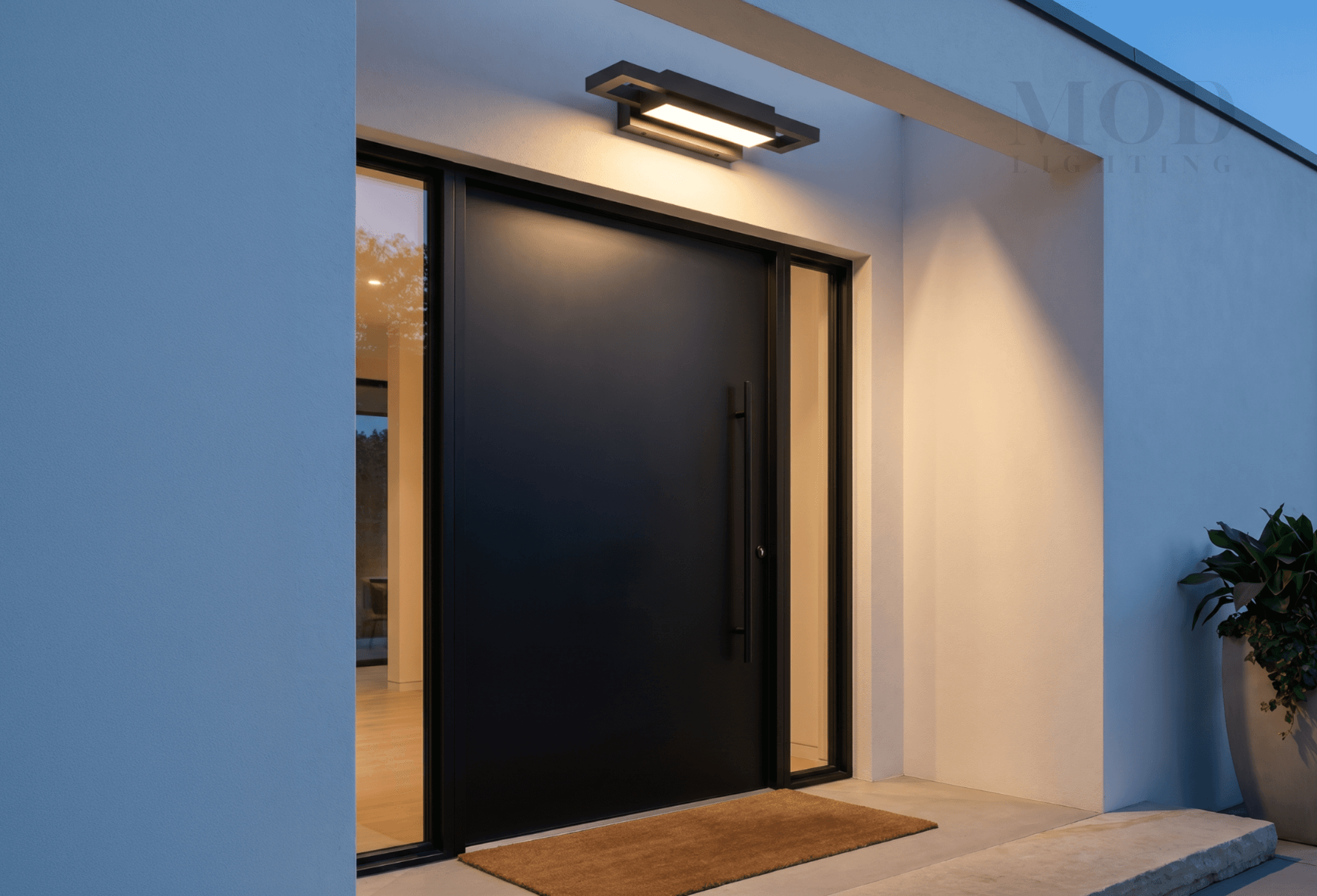 Minimalist modern front entrance with outdoor wall sconce