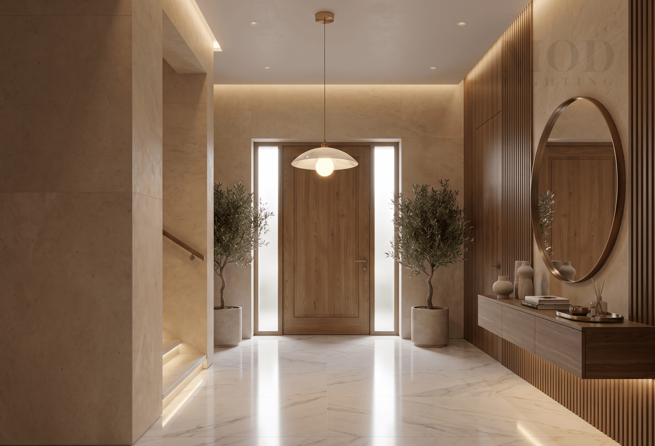 Single statement pendant light in an entryway